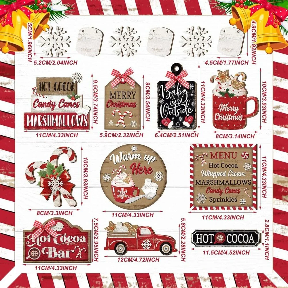 Charming Holiday Decor Set: 16 Wooden Christmas Tray Pieces for Your Home